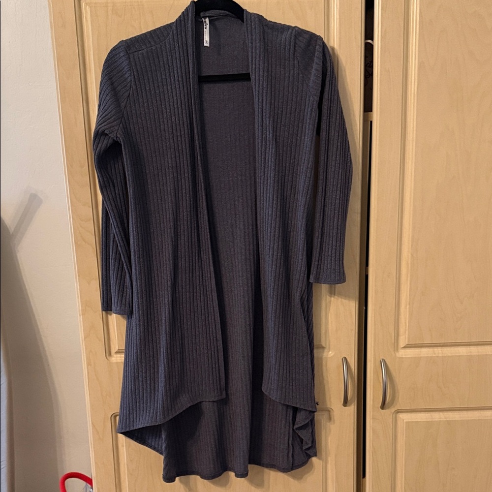 Azules Charcoal Ribbed Open Front Cardigan